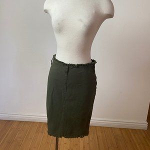 Army green denim skirt from Swedish boutique brand
